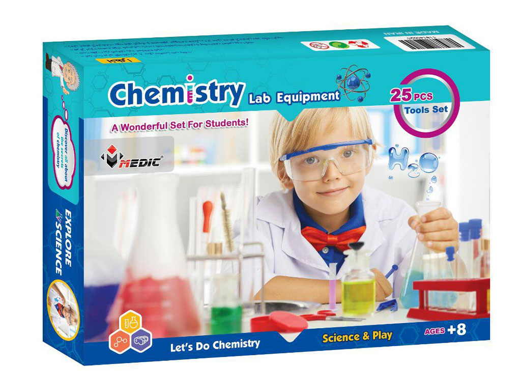 کیت تجهیزات شیمی 25 قطعه همراه با پوستر جدول تناوبی مدیک medic