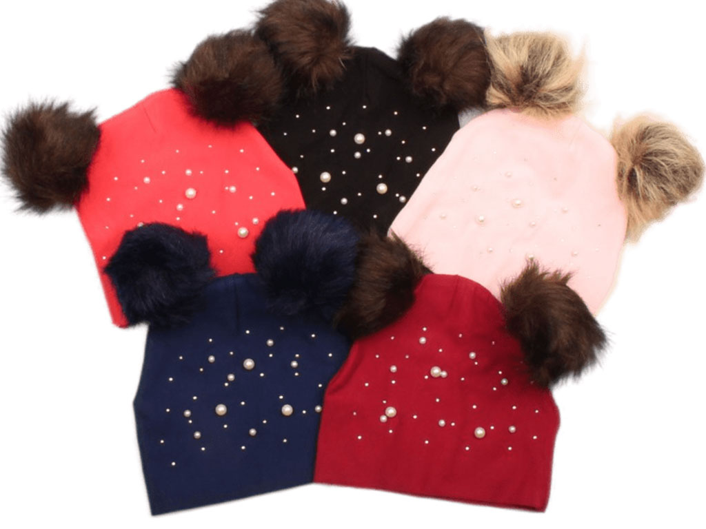 کلاه نخی پوم پوم مرواریدی (12-6 ماه)