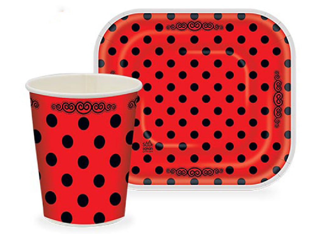 پیش دستی و لیوان خال دار 24 عددی