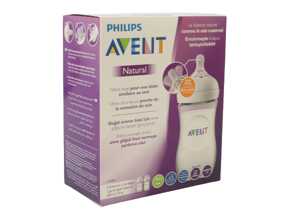 شیشه شیر دو عددی ضد نفخ نوزادی مدل نچرال 260 میلی لیتر فیلیپس اونت philips avent