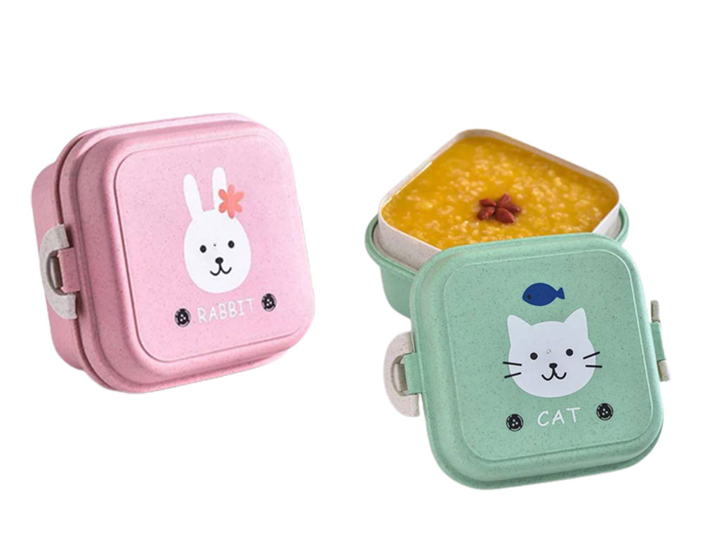 ظرف غذای دو طبقه کودک طرح بامبو همراه با قاشق مخصوص مایکروویو