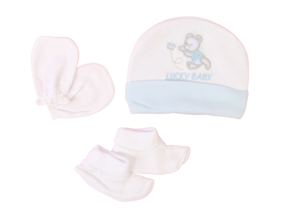 ست کلاه و دستکش و جوراب نوزادی پسرانه لاکی بیبی  lucky baby