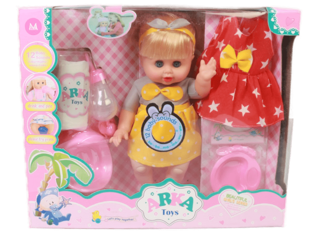 عروسک جیش کن موزیکال مدل بیبی بورن baby born همراه با وسایل آرکا arka