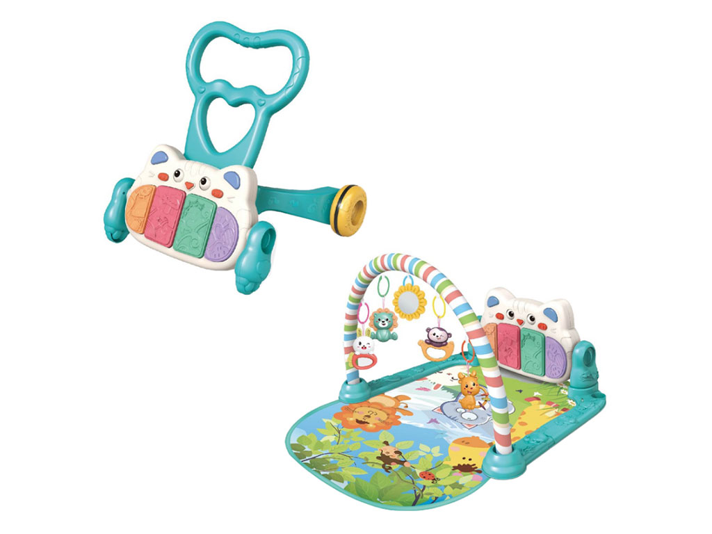 واکر و تشک بازی موزیکال و پروجکشنی دوکاره کودک اسباب بازی دارای پیانو