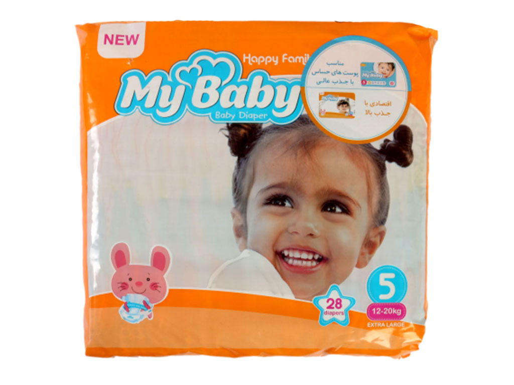 پوشک نارنجی سایز 5 مای بیبی my baby بسته 28 عددی