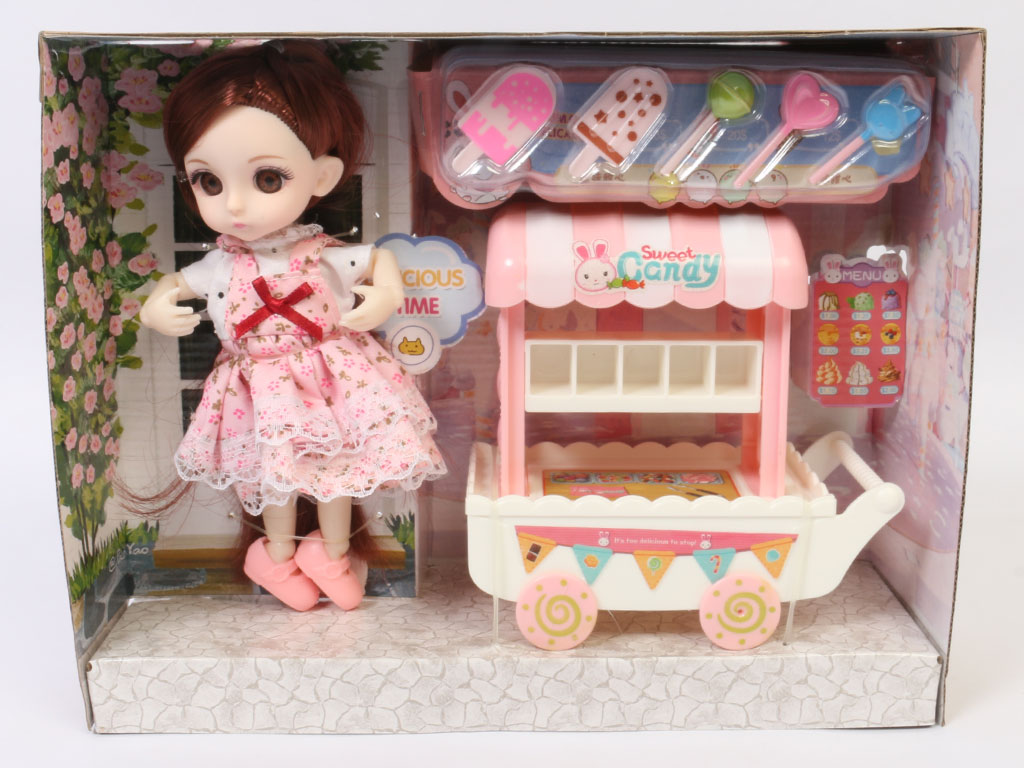 عروسک با  چرخ دستی بستنی فروش اسباب بازی