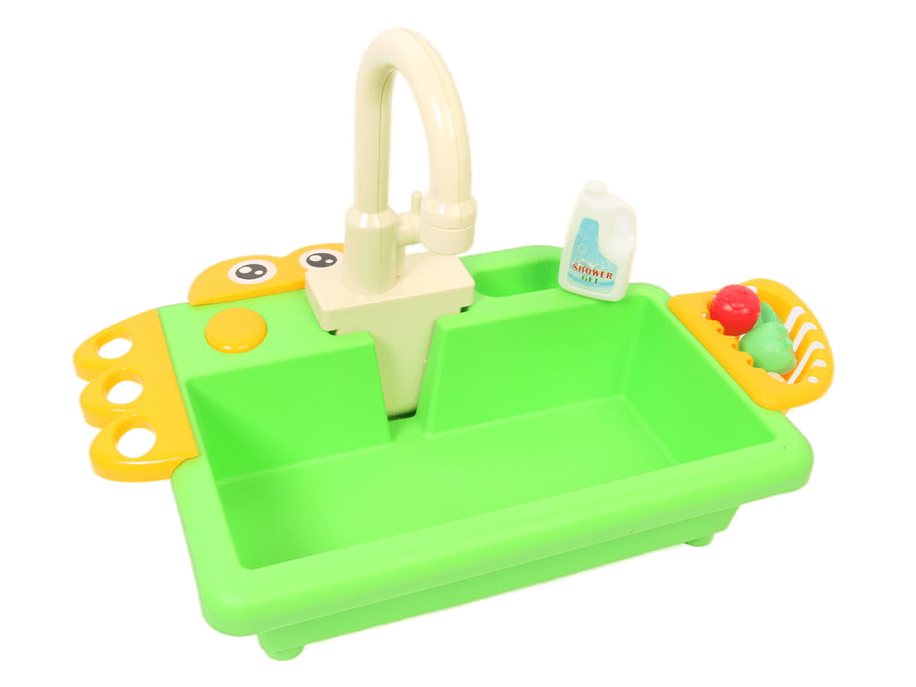 سینک ظرفشویی با شیرآب دارای پمپ همراه با لوازم آشپزخانه اسباب بازی