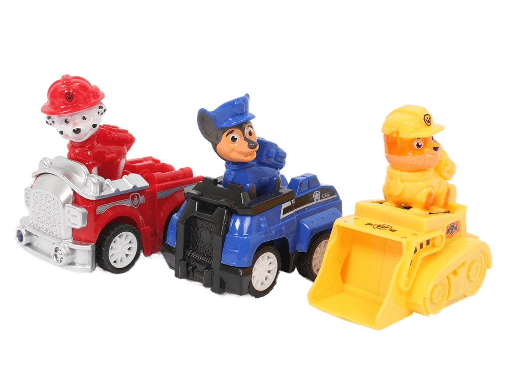 ست فیگور سگ های نگهبان سه عددی همراه با ماشین عقب کش