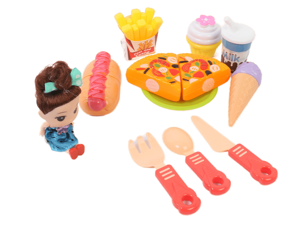 ست 11 تکه فست فود برشی  و بستنی  و عورسک اسباب بازی