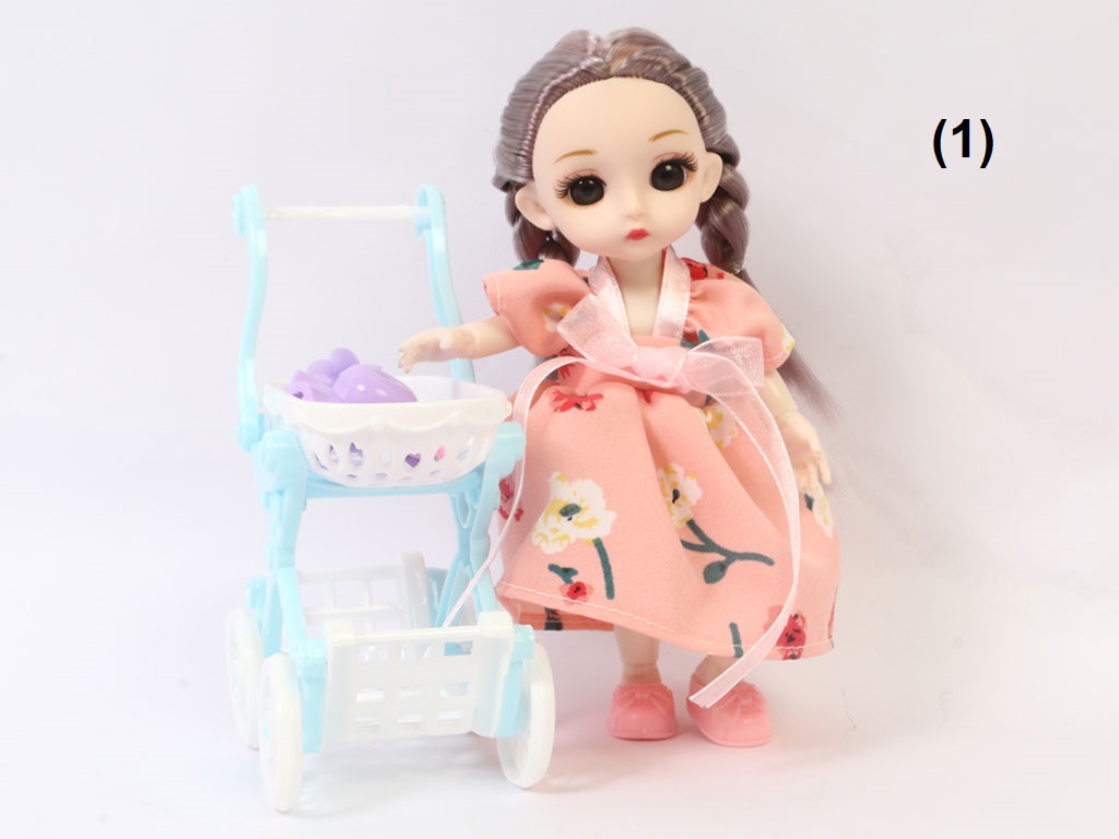 عروسک مفصلی طرح دختر و کالسکه اسباب بازی