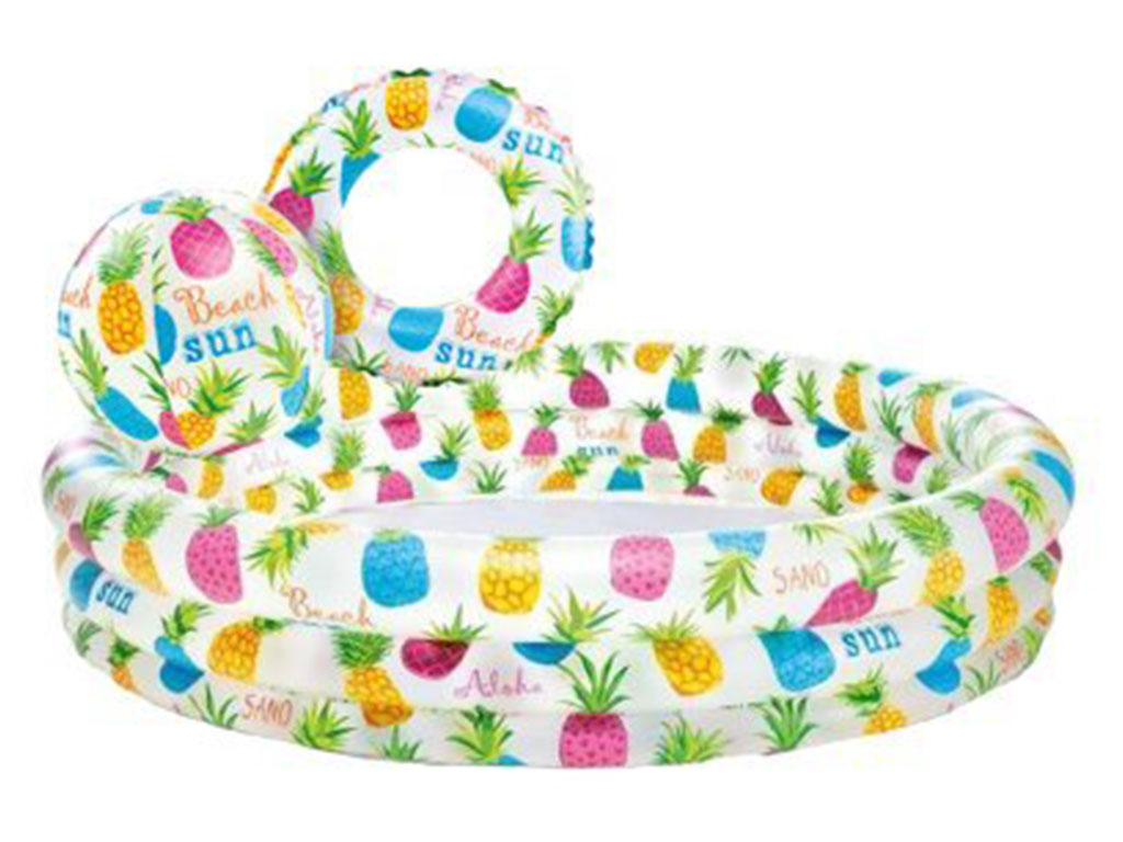 ست استخر بادی همراه با توپ و حلقه بادی کودک طرح آناناس اینتکس intex