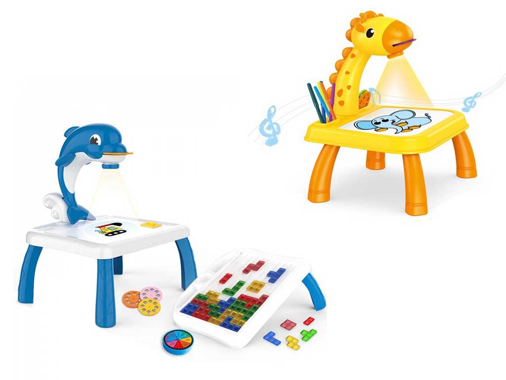 بازی آموزشی 2 کاره تخته نقاشی پایه دار مدل پروژکتوری موزیکال و بازی تتریس