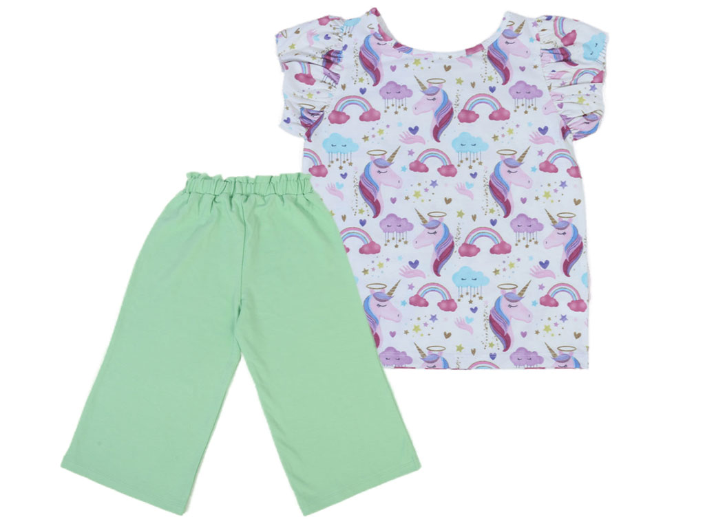 تیشرت و شلوارک راحتی دخترانه طرح تک شاخ کیدومکس kido max