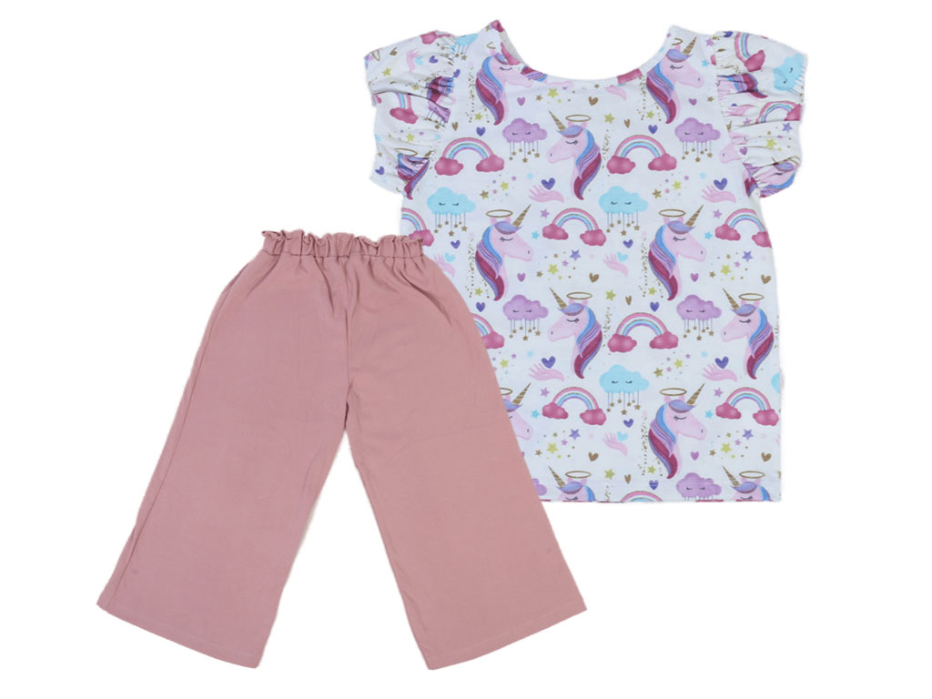 تیشرت و شلوارک راحتی دخترانه طرح تک شاخ کیدومکس kido max