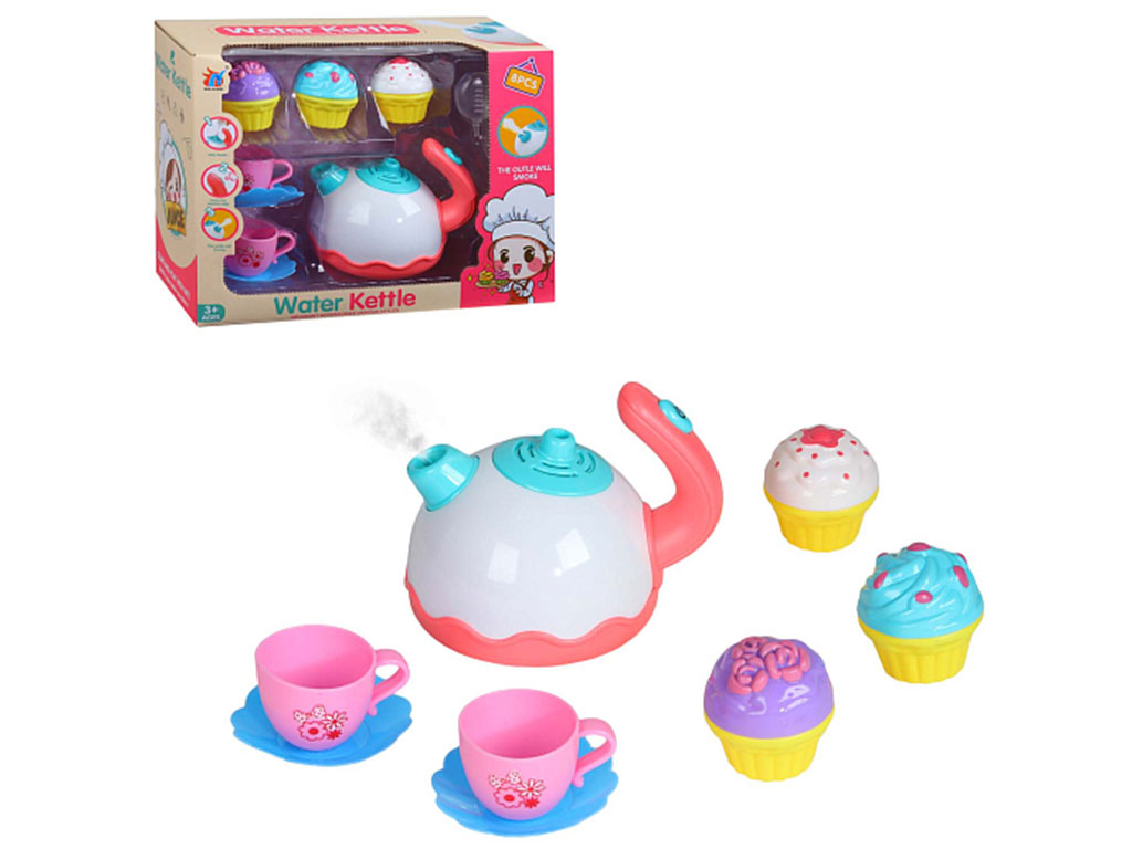 ست کتری بخارساز و موزیکال همراه با لوازم چایخوری اسباب بازی 8 تکه