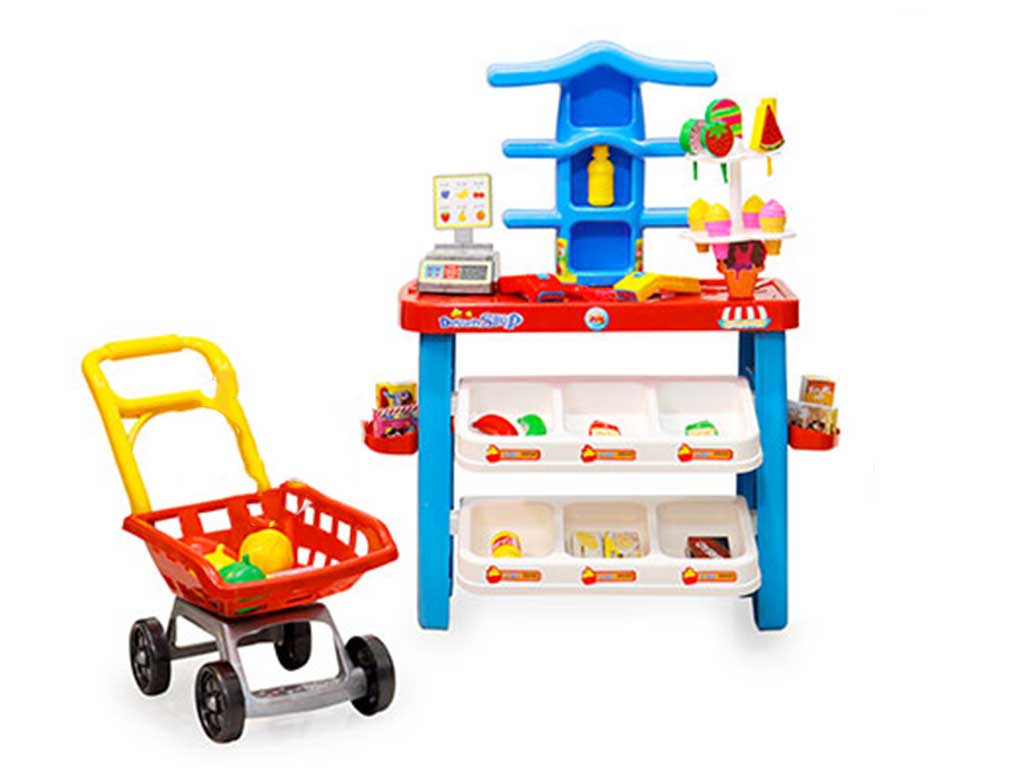 ست سوپرمارکت همراه با چرخ خرید اسباب بازی 65 قطعه