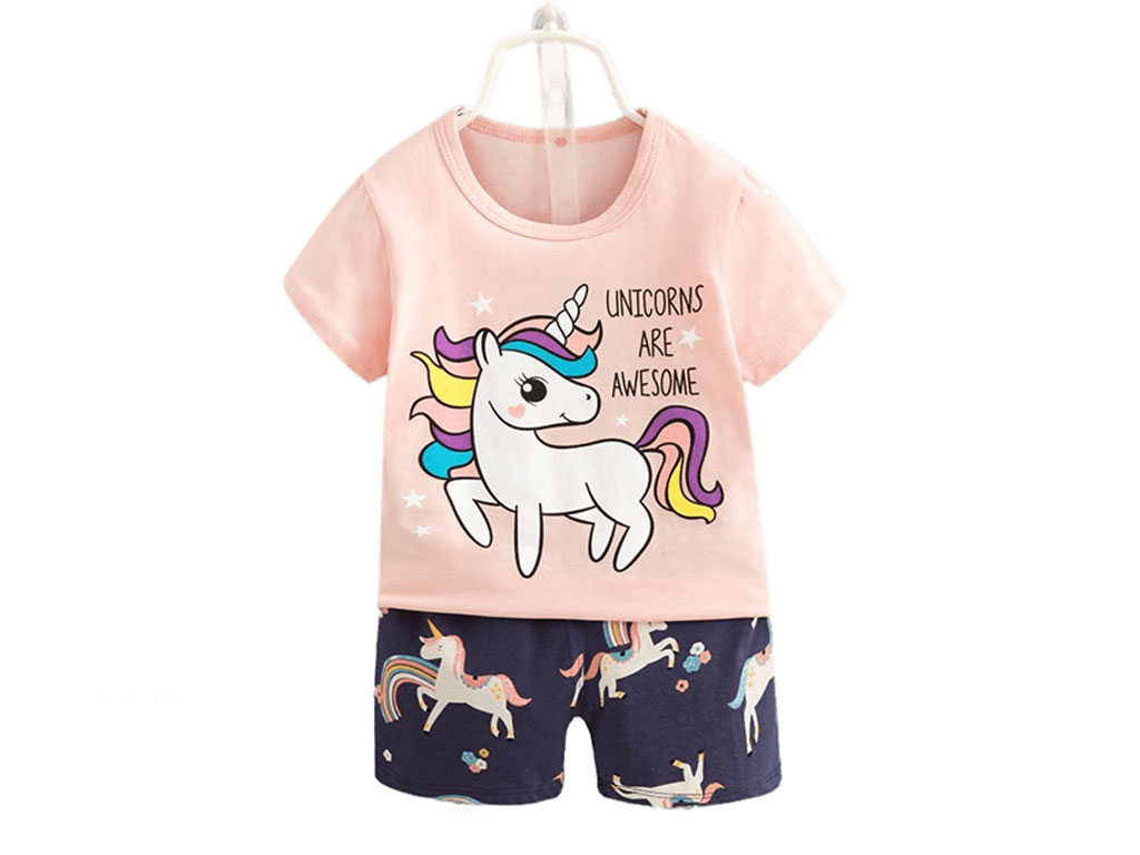 تیشرت و شلوارک راحتی دخترانه طرح اسب تک شاخ