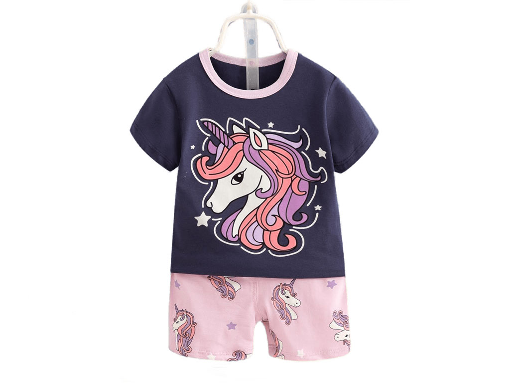 تیشرت و شلوارک راحتی دخترانه طرح اسب تک شاخ