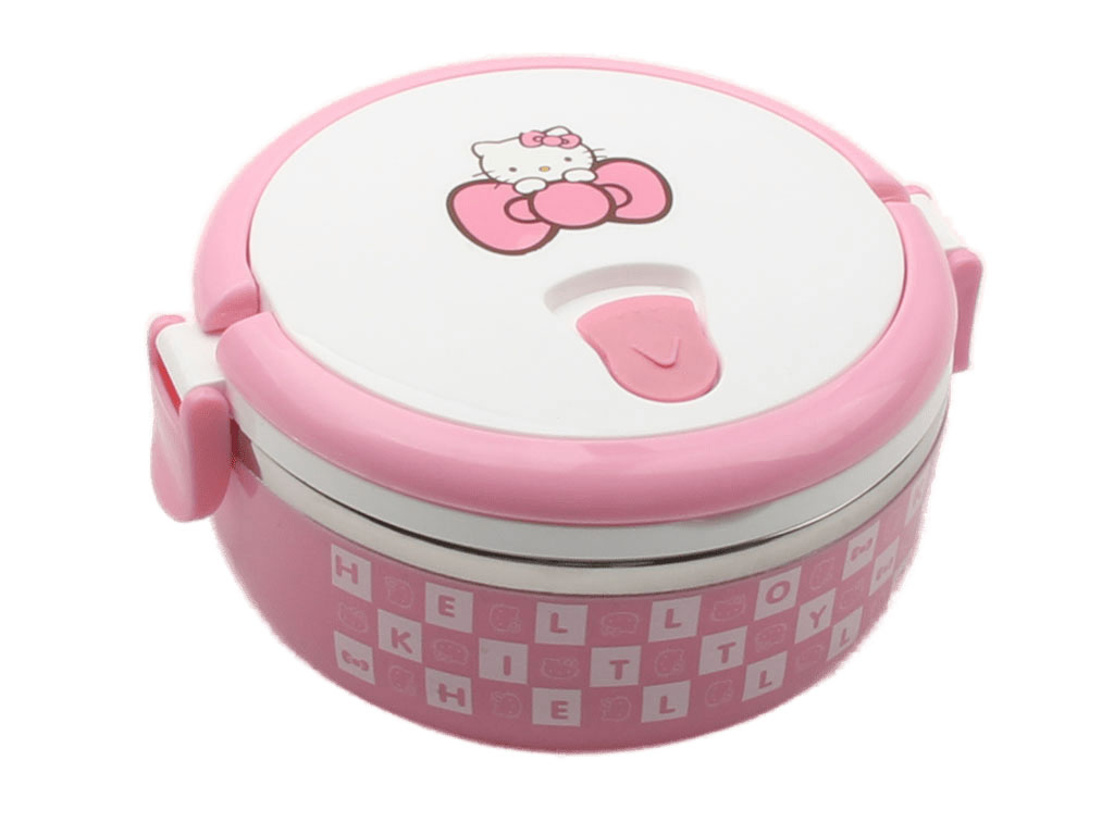 ظرف غذای استیل گرد یک طبقه دسته دار هلوکیتی Hello Kitty