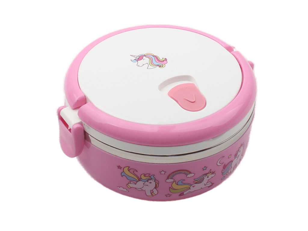 ظرف غذای استیل گرد یک طبقه دسته دار اسب تک شاخ Unicorn