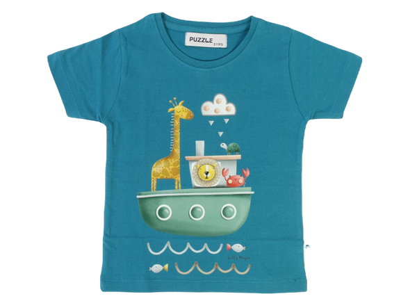 تیشرت پسرانه طرح کشتی حیوانات پازل puzzle