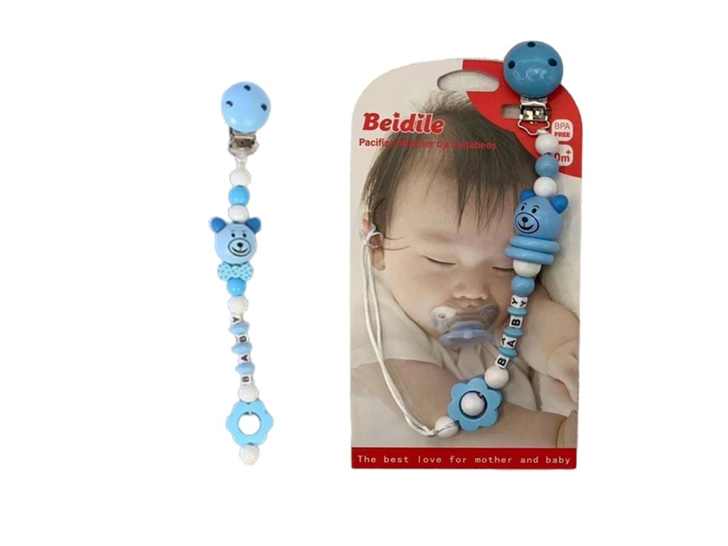 بند پستانک مهره ای نوزادی پسرانه مدل خرسی