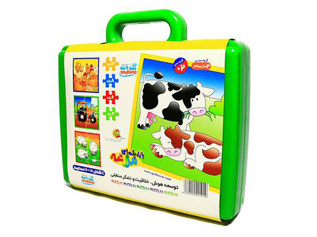 پازل پله ای 4 عددی طرح مزرعه دارای کیف گلدونه goldoone