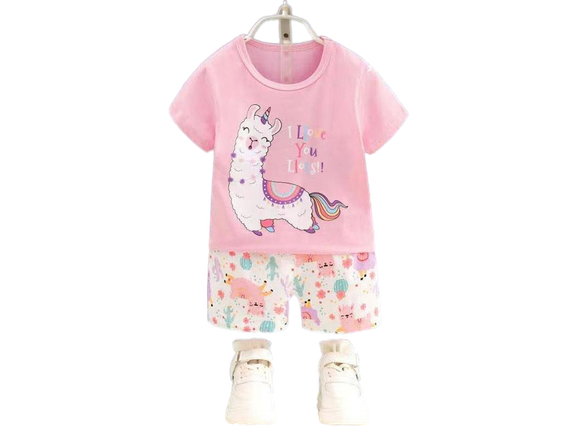 تیشرت و شلوارک راحتی دخترانه طرح لاما شاخ دار