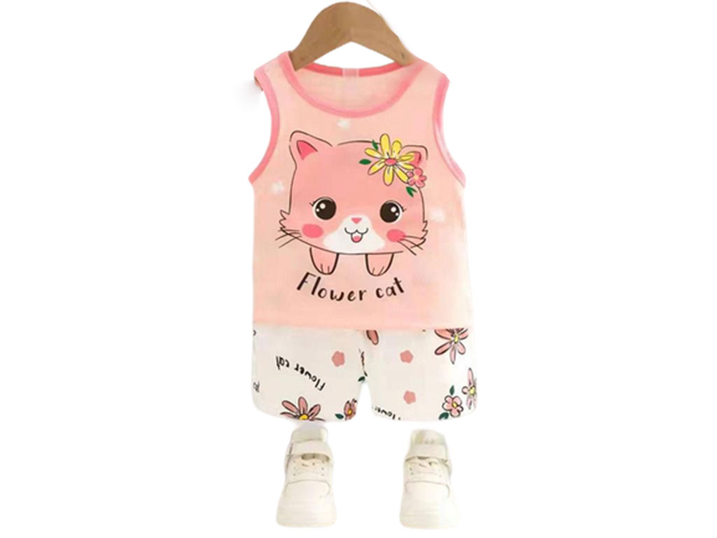 تاپ و شلوارک راحتی دخترانه طرح گربه