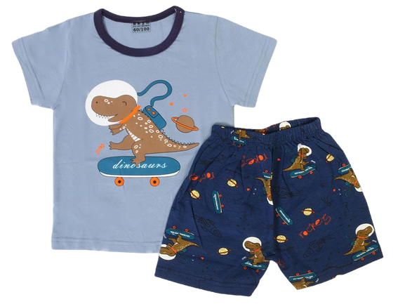 تیشرت و شلوارک راحتی پسرانه طرح دایناسور فضانورد