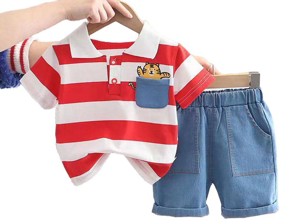 ست پلوشرت و شلوارک جین کمرکش پسرانه