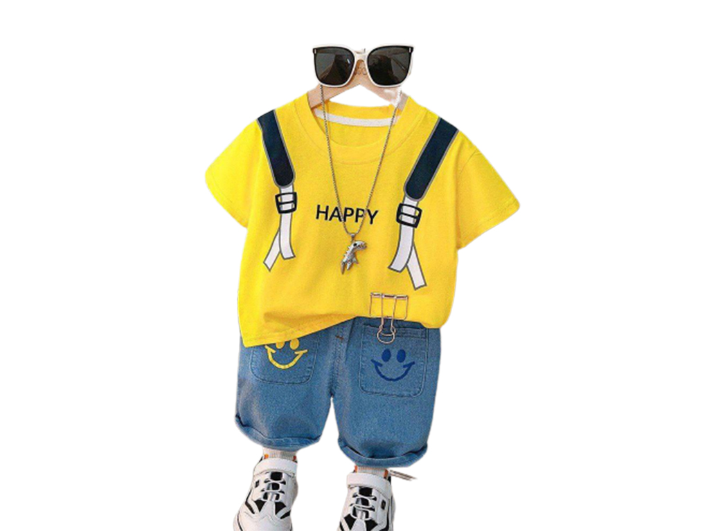 ست تیشرت و شلوارک جین کمرکش پسرانه مدل پشت طرح دار