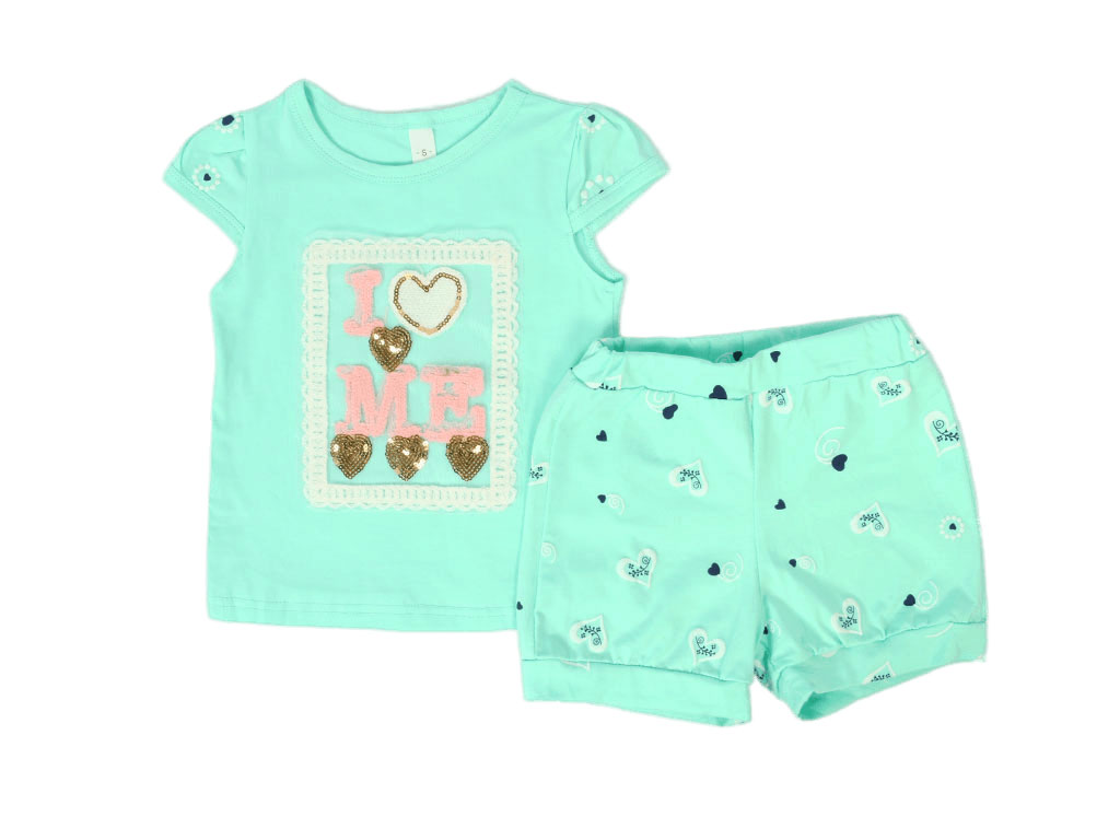 بلوز و شلوارک دخترانه طرحدار دارای پولک دوزی