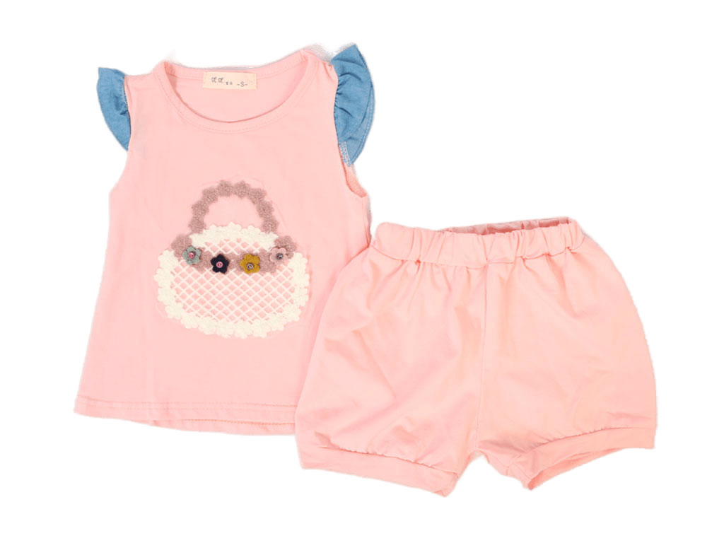 بلوز و شلوارک دخترانه طرح سبد گل برجسته