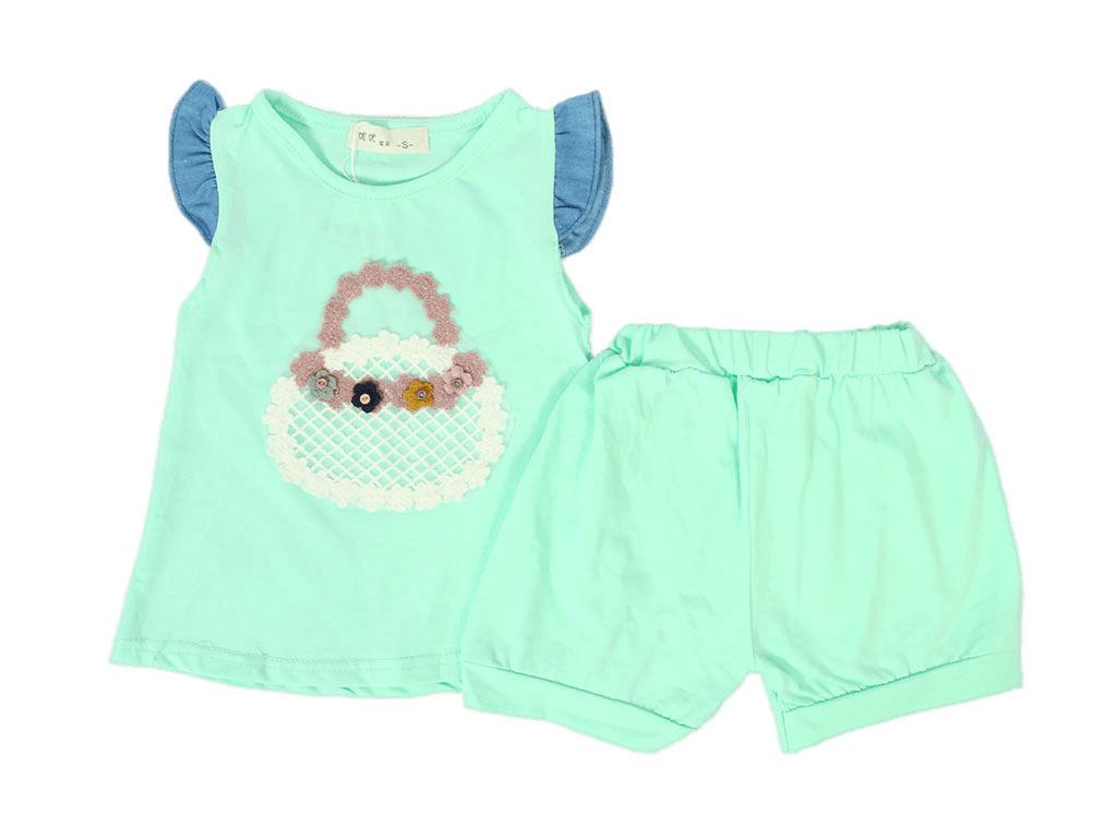 بلوز و شلوارک دخترانه طرح سبد گل برجسته