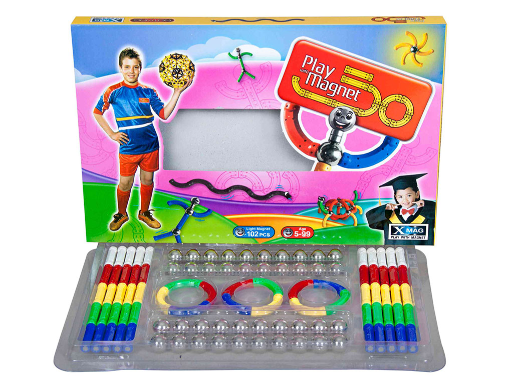 لگو مگ مغناطیسی 102 قطعه دارای میله خمیده پلی مگنت play magnet