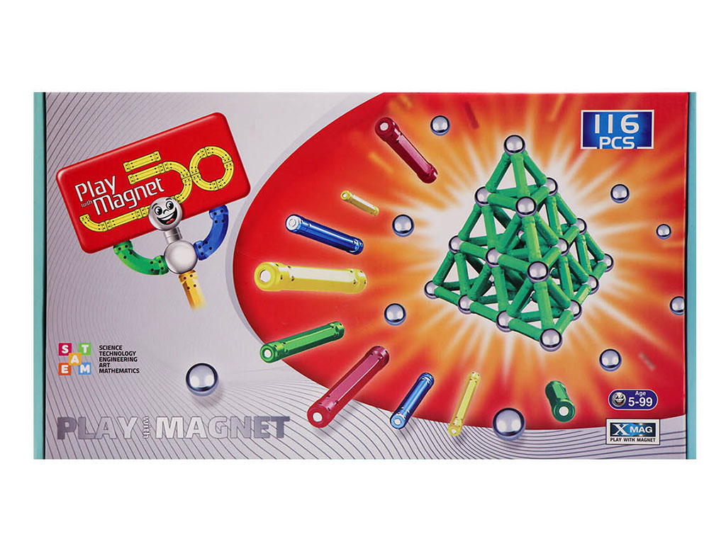 خرید آنلاین لگو مگ مغناطیسی 116 قطعه دارای میله خمیده پلی مگنت play magnet