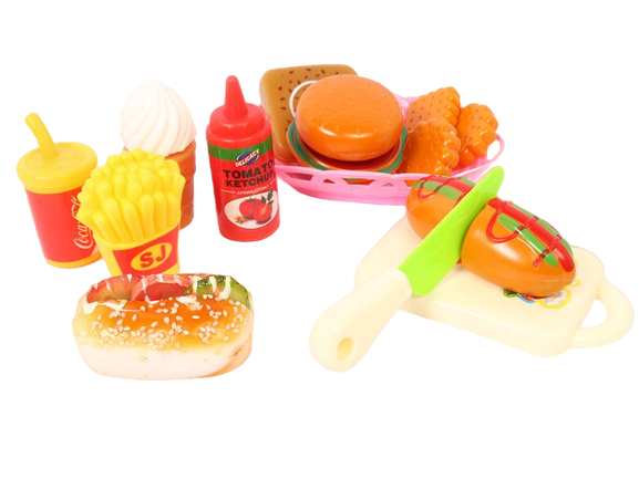 ست فست فود و دسر برشی 14 تکه همراه با ساندویچ اسفنجی مگنتی اسباب بازی