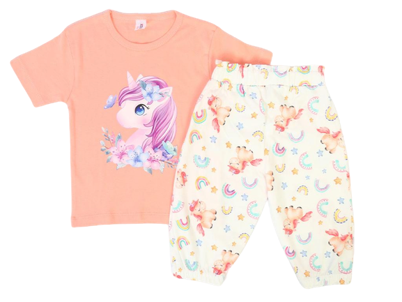 تیشرت و شلوار برمودا مدل راحتی طرح اسب تک شاخ کیدومکس kido max