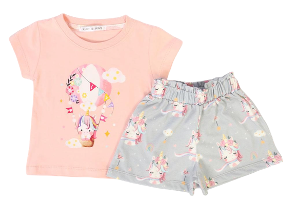 تیشرت و شلوارک راحتی دخترانه طرح اسب تک شاخ کیدومکس kido max