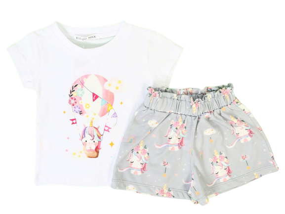 تیشرت و شلوارک راحتی دخترانه طرح اسب تک شاخ کیدومکس kido max