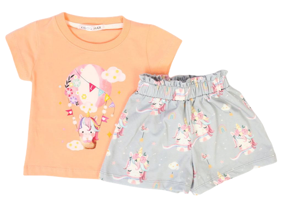 تیشرت و شلوارک راحتی دخترانه طرح اسب تک شاخ کیدومکس kido max