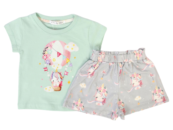 تیشرت و شلوارک راحتی دخترانه طرح اسب تک شاخ کیدومکس kido max