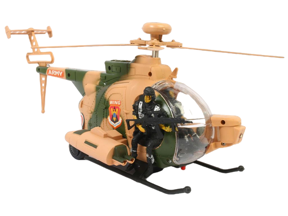 هلی کوپتر جنگی موزیکال، حرکتی و چراغدار اسباب بازی همراه با فیگور سرباز