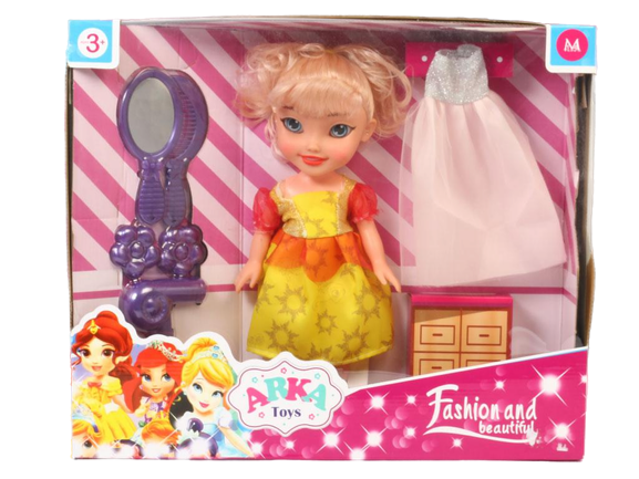 عروسک گوشتی موزیکال و چراغدار طرح پرنسس با لباس اضافه و لوازم آرکا arka