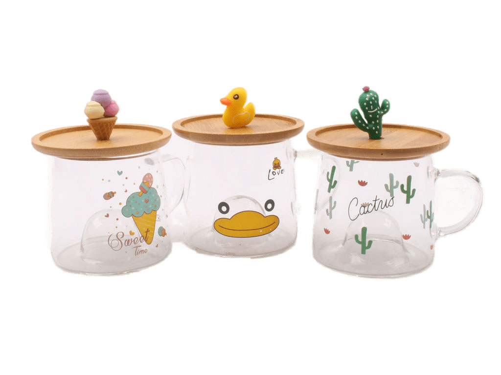 ماگ پیرکس درب چوبی طرح فانتزی