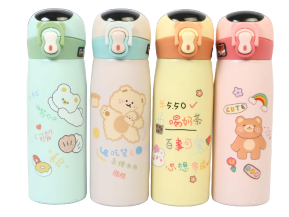 فلاسک استیل نی دار دوکاره نوزاد و کودک دماسنج دار مدل دکمه ای