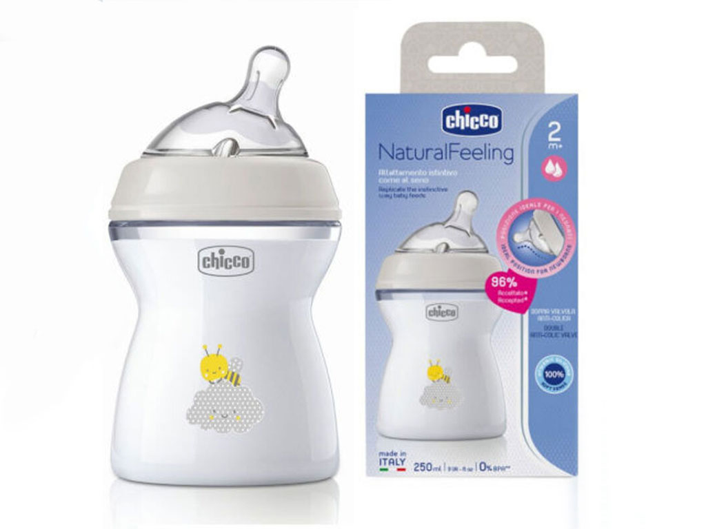شیشه شیر نوزادی آنتی کولیک بالای دو ماه 250 میلی لیتر مدل  نچرال فیلینگ Natural Feeling چیکو chicco