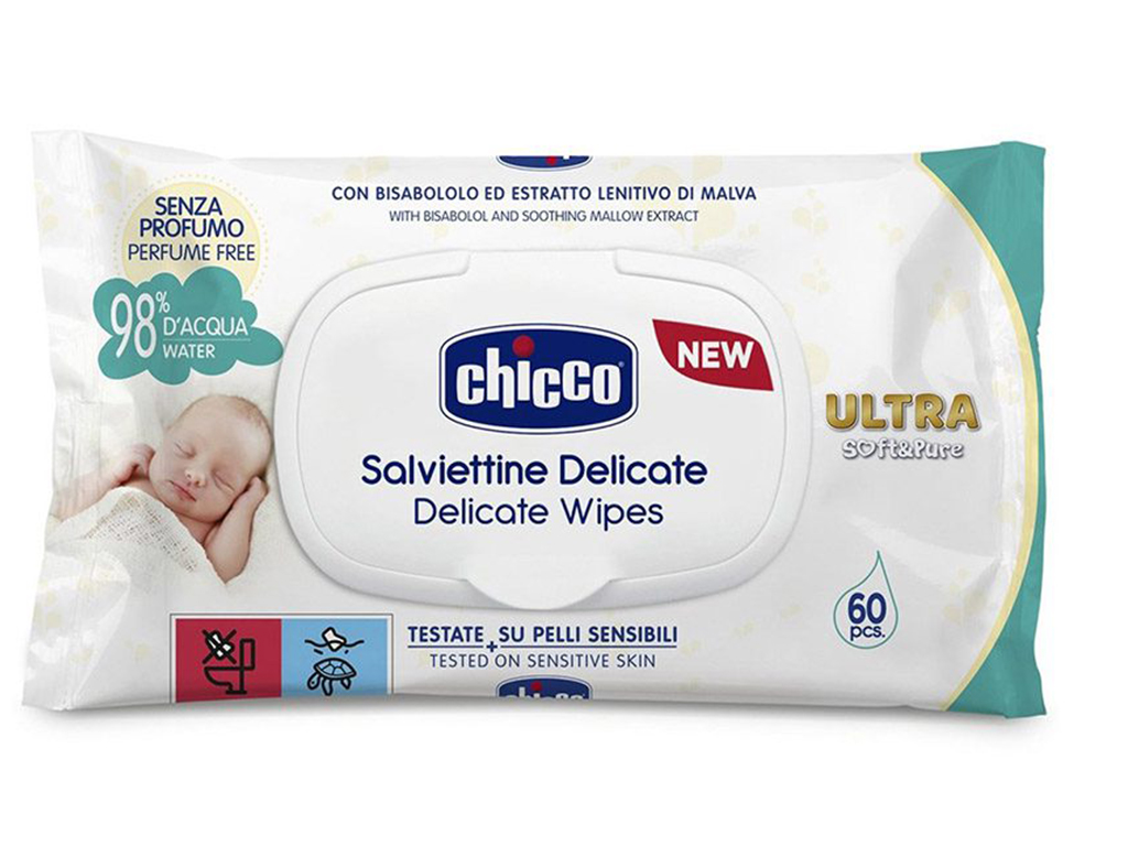 دستمال مرطوب نوزادی 60 عددی بدون عطر چیکو chicco
