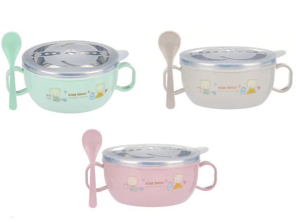 ظرف غذای نوزادی داخل استیل همراه با قاشق